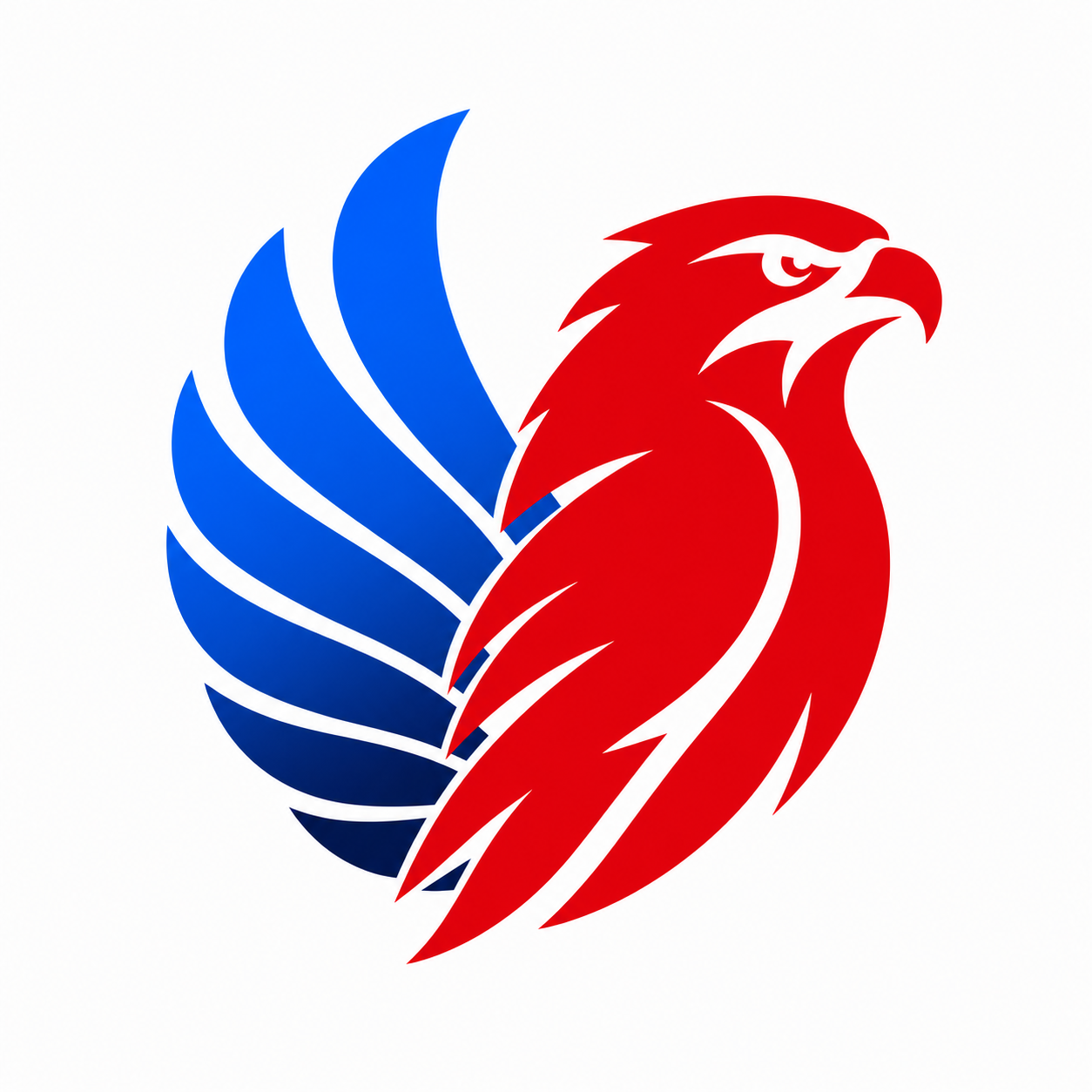 Logo GateUp! — falcão vermelho com asas azuis